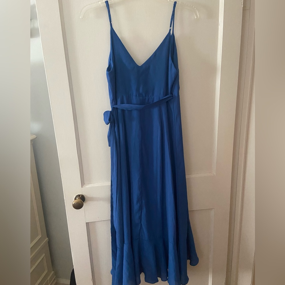 Blue Ruffled Midi Wrap Dress